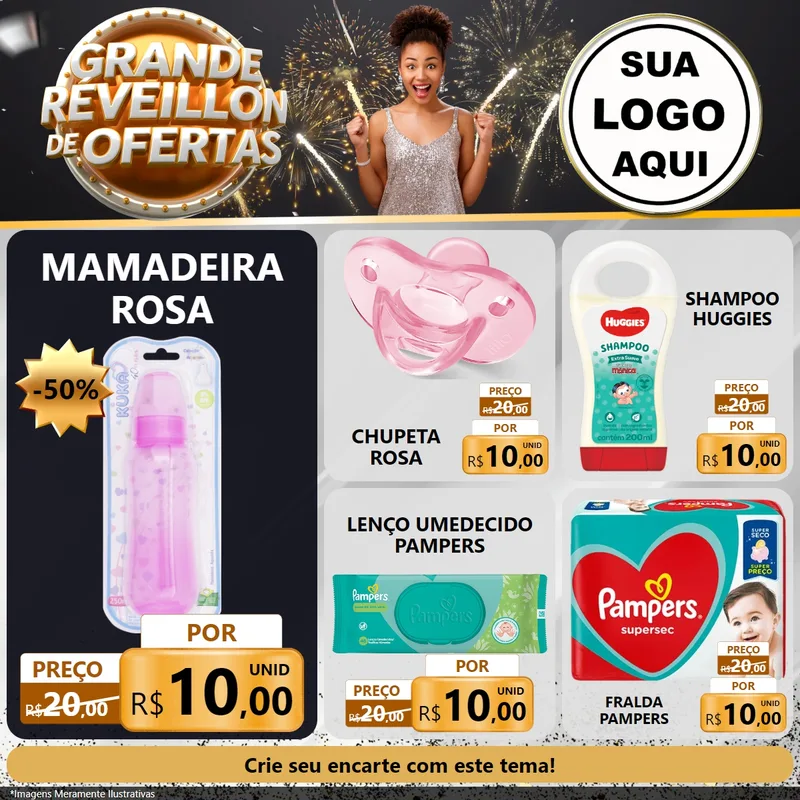 Modelo de Rede Social para Feed Facebook com o tema Grande Réveillon de Ofertas para Bebês
