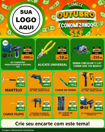 Modelo de Rede Social para Feed Instagram com o tema Comece Outubro Economizando para Maquinas e Ferramentas