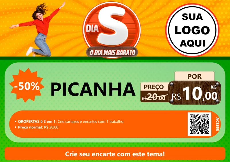 Modelo de Cartaz para Cartaz A4 Horizontal com o tema Dia S - O Dia Mais Barato para Açougue