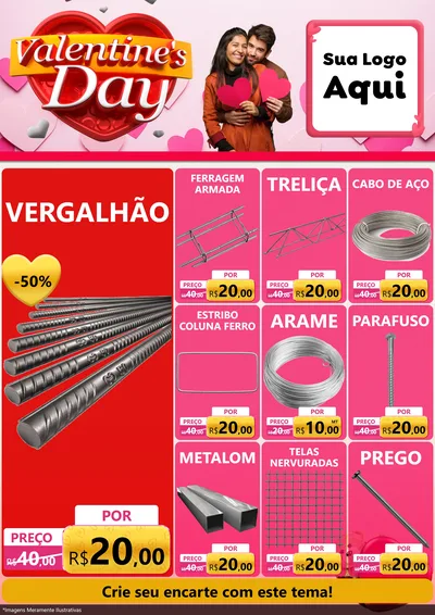 Modelo de Encarte para Encarte A4 Vertical com o tema Valentine's Day para Ferragens