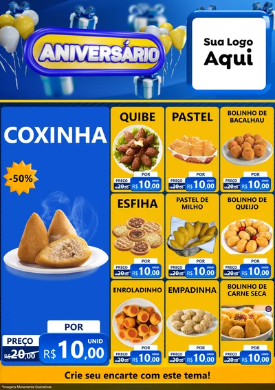 Modelo de Encarte para Encarte A4 Vertical com o tema Aniversário para Salgadaria