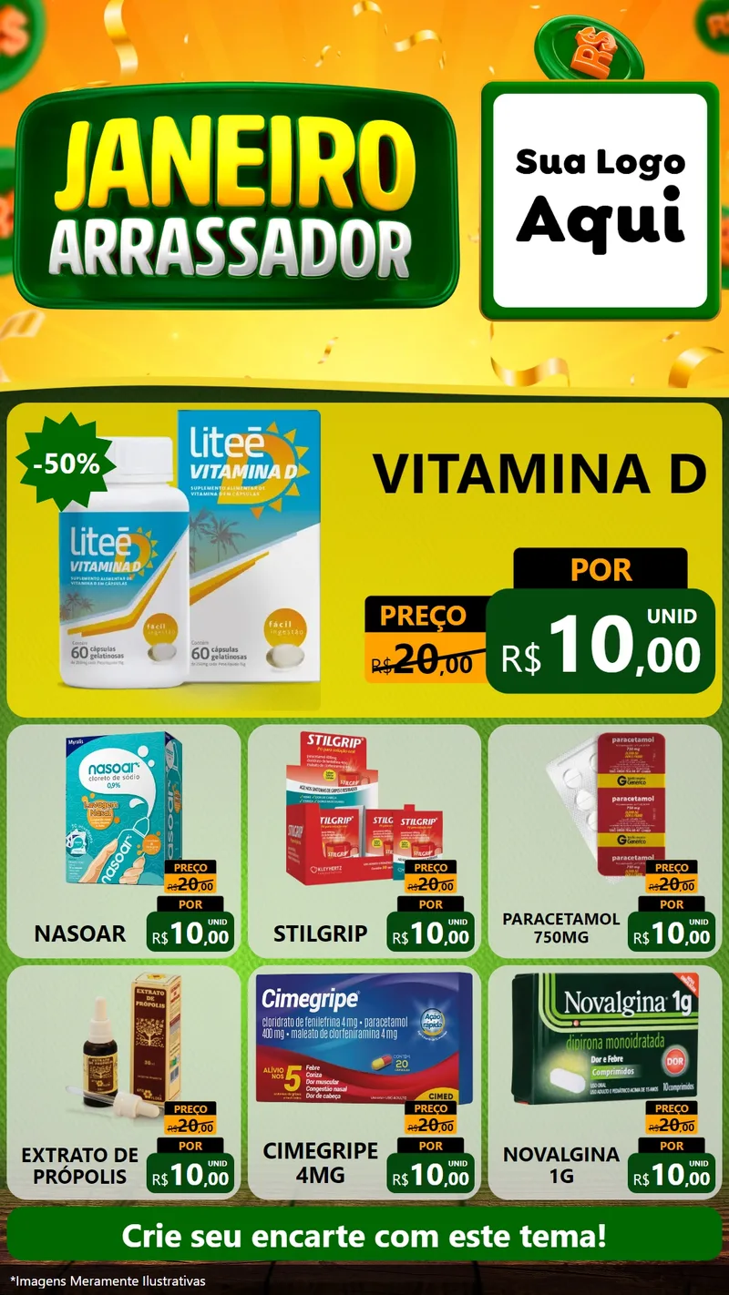 Modelo de Rede Social para Stories com o tema Janeiro Arrasador para Farmácia