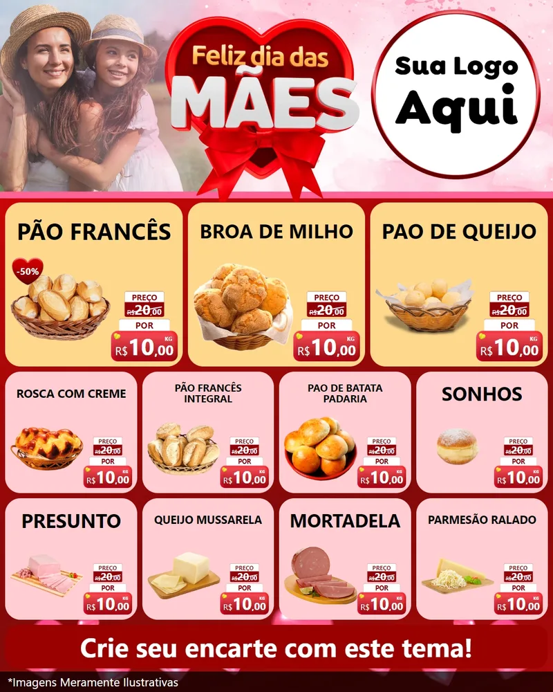Modelo de Rede Social para Feed Instagram com o tema Feliz Dia Das Mães para Padaria