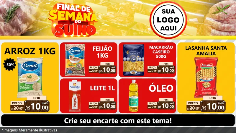 Modelo de TV para TV Horizontal com o tema Final de Semana do Suíno para Supermercado