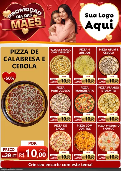 Modelo de Encarte para Encarte A4 Vertical com o tema Promoção Dia das Mães para Pizzaria