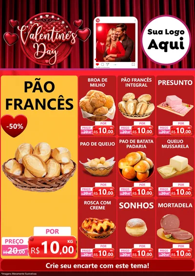 Modelo de Encarte para Encarte A4 Vertical com o tema Valentine's Day para Padaria