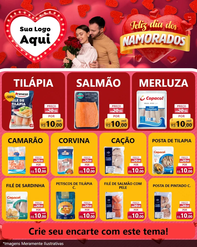Modelo de Rede Social para Feed Instagram com o tema Feliz Dia Dos Namorados para Peixaria