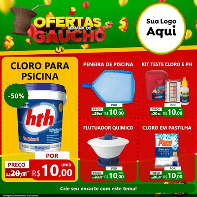 Modelo de Rede Social para Feed Facebook com o tema Ofertas Semana Do Gaúcho para Produtos para Piscina