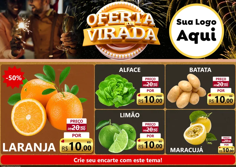 Modelo de Encarte para Encarte A4 Horizontal com o tema Oferta da Virada para Hortifrúti