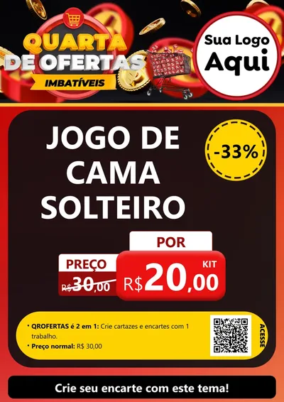 Modelo de Cartaz para Cartaz A4 Vertical com o tema Quarta de Ofertas Imbatíveis para Cama, Mesa e Banho