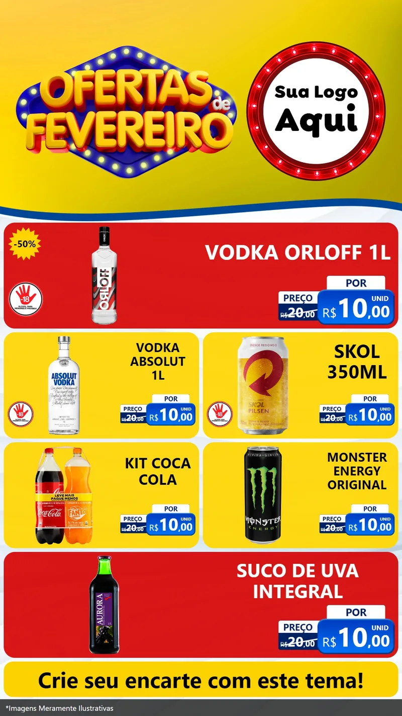 Modelo de TV para TV Vertical com o tema Ofertas de Fevereiro para Distribuidora de bebidas