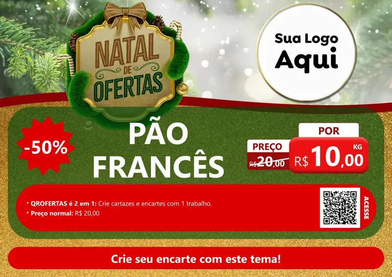 Modelo de Cartaz para Cartaz A4 Horizontal com o tema Ofertas de Natal para Padaria