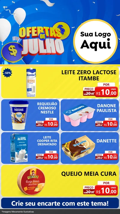 Modelo de TV para TV Vertical com o tema Ofertas de Julho para Frios e Laticínios