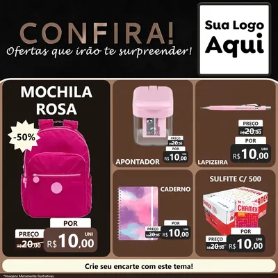 Modelo de Rede Social para Feed Facebook com o tema Confira! Ofertas que irão te surpreender! para Papelaria