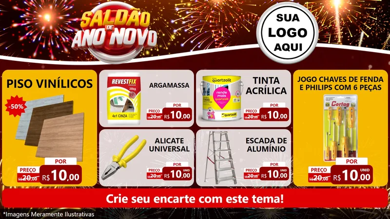 Modelo de TV para TV Horizontal com o tema Saldão de Ano Novo para Material para Construção