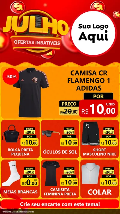 Modelo de Rede Social para Stories com o tema Julho Ofertas Imbatíveis para Roupas e acessórios