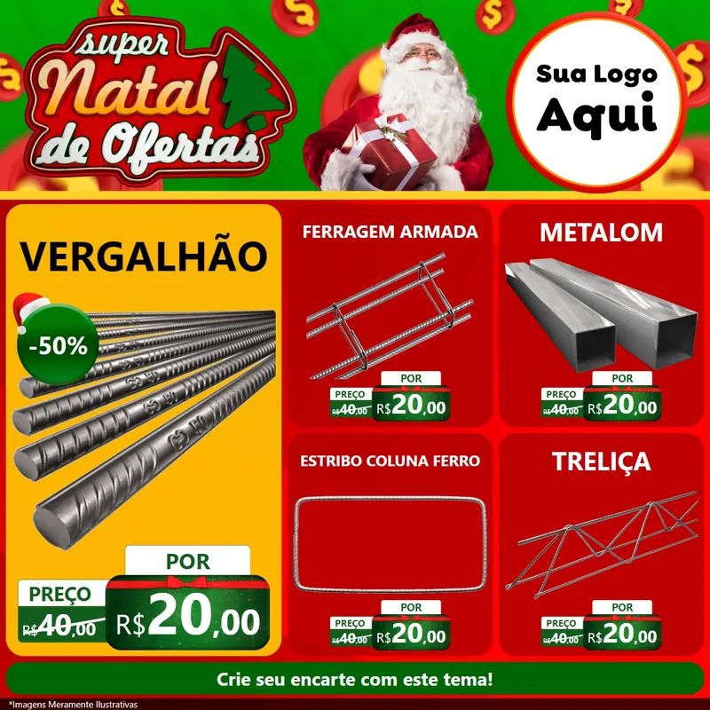 Modelo de Rede Social para Feed Facebook com o tema Super Natal de Ofertas para Ferragens