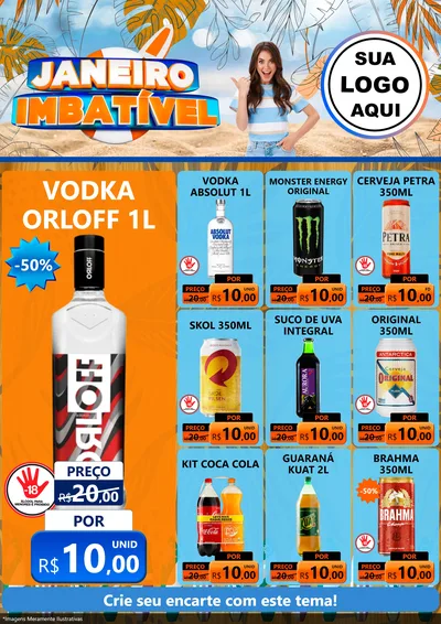 Modelo de Encarte para Encarte A4 Vertical com o tema Janeiro Imbatível para Distribuidora de bebidas