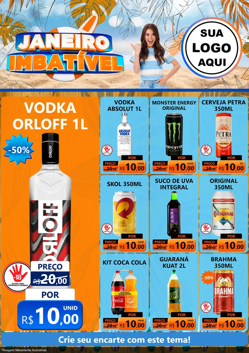Modelo de Encarte para Encarte A4 Vertical com o tema Janeiro Imbatível para Distribuidora de bebidas