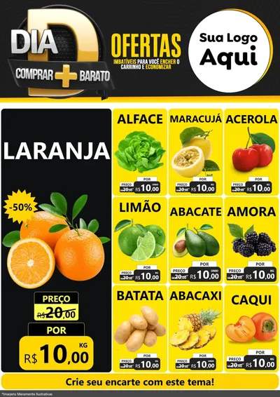 Modelo de Encarte para Encarte A4 Vertical com o tema Dia D Mais Economia para Hortifrúti