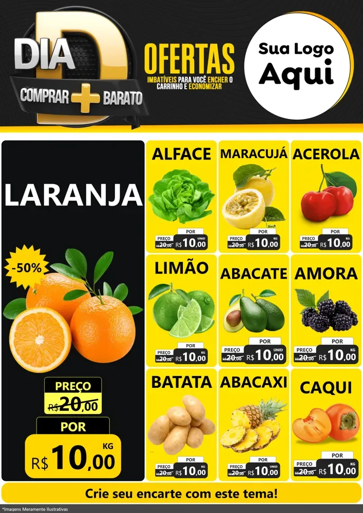 Modelo de Encarte para Encarte A4 Vertical com o tema Dia D Mais Economia para Hortifrúti