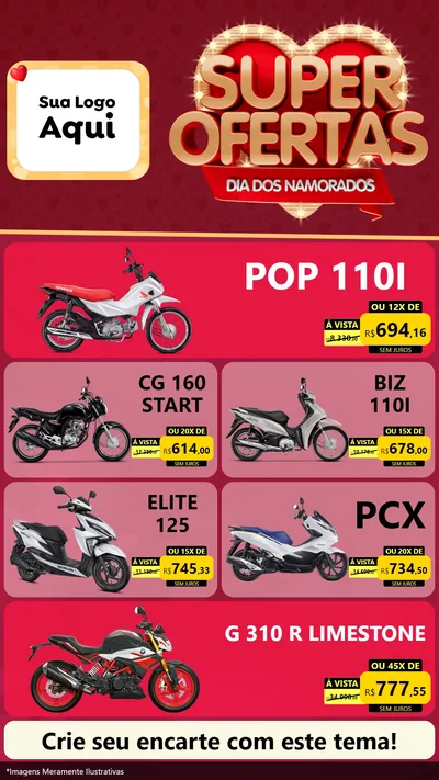 Modelo de TV para TV Vertical com o tema Dia dos Namorados para Concessionaria de Motos