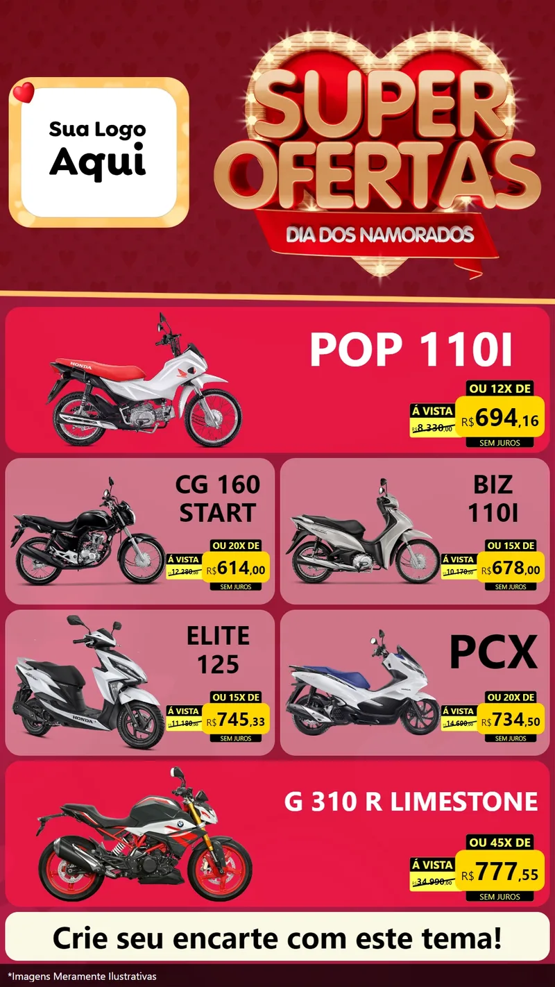 Modelo de TV para TV Vertical com o tema Dia dos Namorados para Concessionaria de Motos