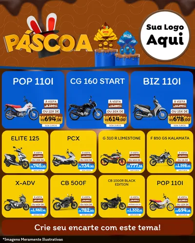 Modelo de Rede Social para Feed Instagram com o tema Páscoa para Concessionaria de Motos
