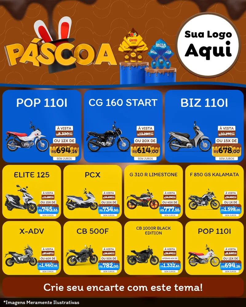 Modelo de Rede Social para Feed Instagram com o tema Páscoa para Concessionaria de Motos