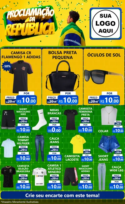 Modelo de Encarte para Encarte Grande com o tema Proclamação da República para Roupas e acessórios