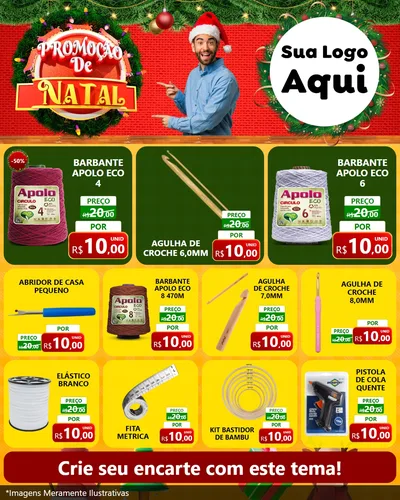 Modelo de Rede Social para Feed Instagram com o tema Promoção de Natal para Armarinho e Aviamentos