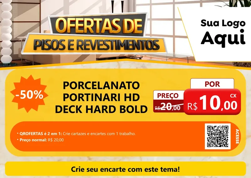 Modelo de Cartaz para Cartaz A4 Horizontal com o tema Ofertas Pisos e Revestimentos para Pisos e revestimentos