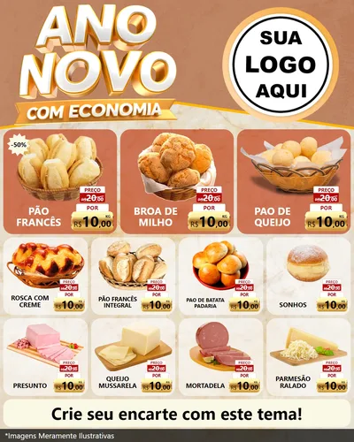 Modelo de Rede Social para Feed Instagram com o tema Ano Novo Com Economia para Padaria