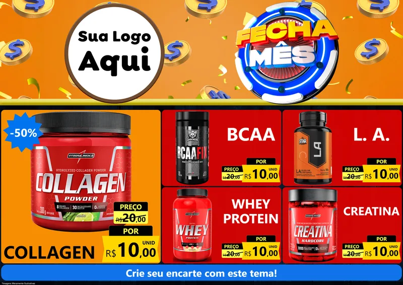 Modelo de Encarte para Encarte A4 Horizontal com o tema Fecha Mês para Suplementos alimentares