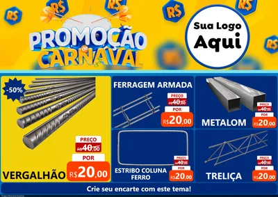 Modelo de Encarte para Encarte A4 Horizontal com o tema Promoção de Carnaval para Ferragens
