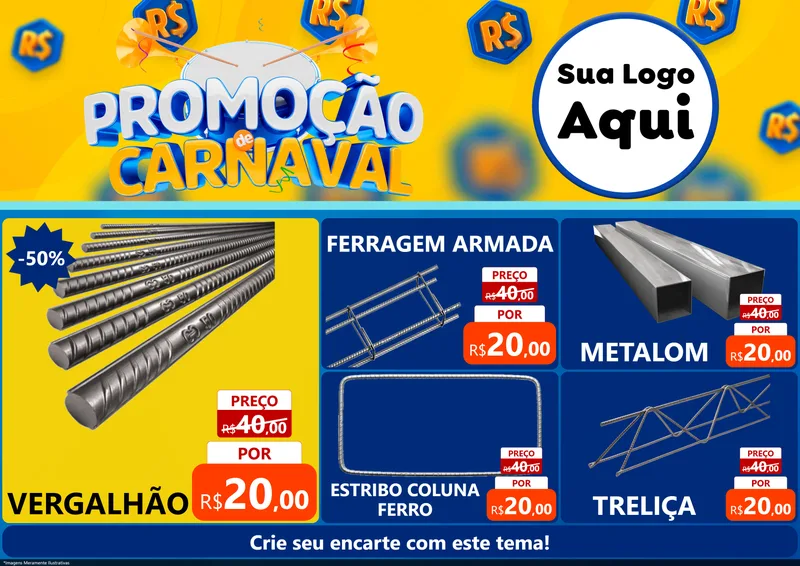 Modelo de Encarte para Encarte A4 Horizontal com o tema Promoção de Carnaval para Ferragens