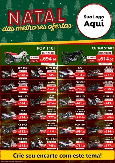 Modelo de Encarte para Encarte A4 Vertical com o tema Natal das Melhores Ofertas para Concessionaria de Motos
