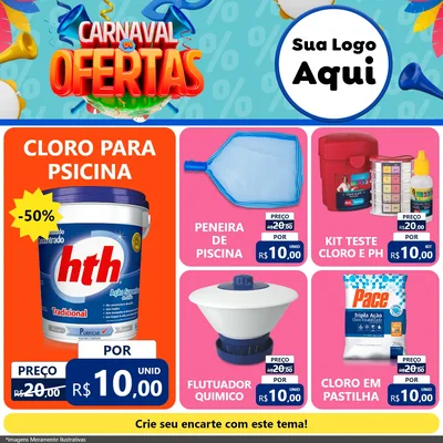 Modelo de Rede Social para Feed Facebook com o tema Carnaval de Ofertas para Produtos para Piscina