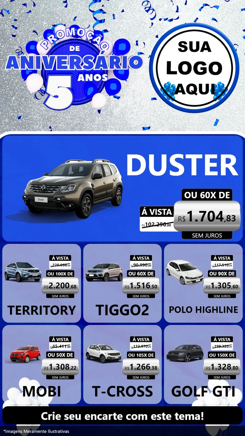 Modelo de Rede Social para Stories com o tema Promoção de Aniversário - 5 Anos para Concessionaria de Carros
