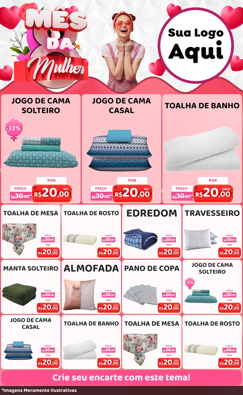 Modelo de Encarte para Encarte Grande com o tema Mês da Mulher para Cama, Mesa e Banho