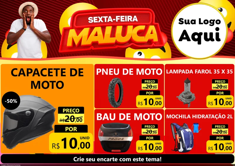 Modelo de Encarte para Encarte A4 Horizontal com o tema Sexta-feira Maluca para Moto peças