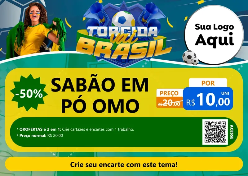 Modelo de Cartaz para Cartaz A4 Horizontal com o tema Torcida Vai Brasil - Copa para Produtos de Limpeza