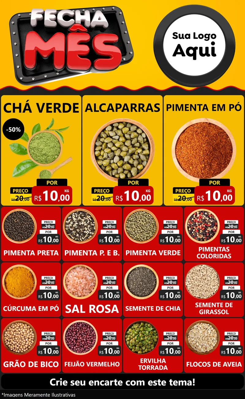 Modelo de Encarte para Encarte Grande com o tema Fecha Mês para Produtos Naturais