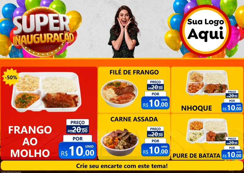 Modelo de Encarte para Encarte A4 Horizontal com o tema Super Inauguração para Restaurante