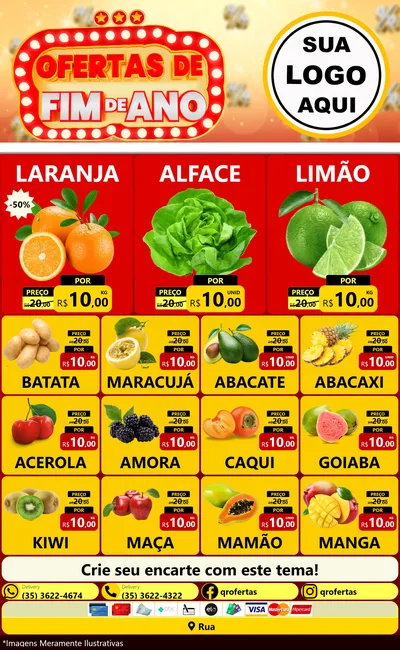 Modelo de Encarte para Encarte Grande com o tema Ofertas de Fim de Ano para Hortifrúti