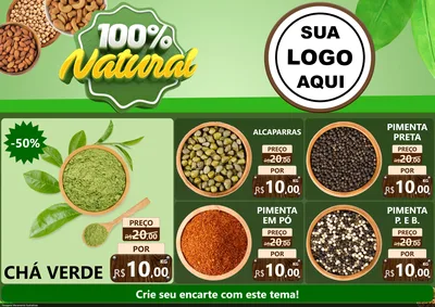 Modelo de Encarte para Encarte A4 Horizontal com o tema 100% Natural para Produtos Naturais