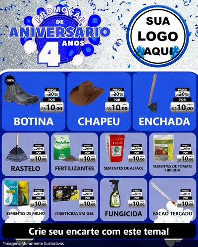 Modelo de Rede Social para Feed Instagram com o tema Promoção de Aniversário - 4 Anos para Agropecuária
