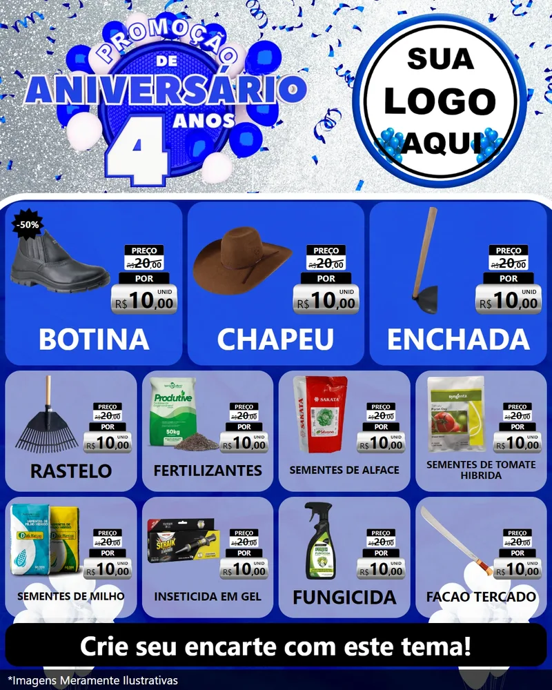 Modelo de Rede Social para Feed Instagram com o tema Promoção de Aniversário - 4 Anos para Agropecuária