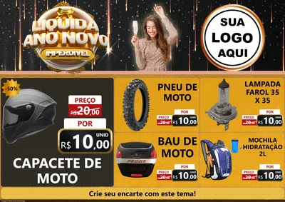 Modelo de Encarte para Encarte A4 Horizontal com o tema Liquida Ano Novo Imperdível para Moto peças