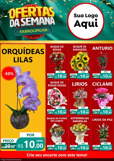 Modelo de Encarte para Encarte A4 Vertical com o tema Ofertas da Semana Farroupilha para Floricultura e jardim